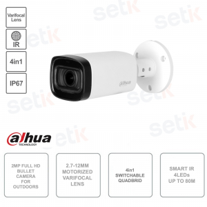 Cámara exterior Full HD de 2 MP - Lente motorizada de 2,7-12 mm - 4 en 1 conmutable