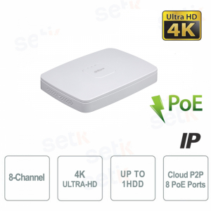 NVR IP 8 canaux 4K 12MP 8 ports PoE 114Mbps Dahua
