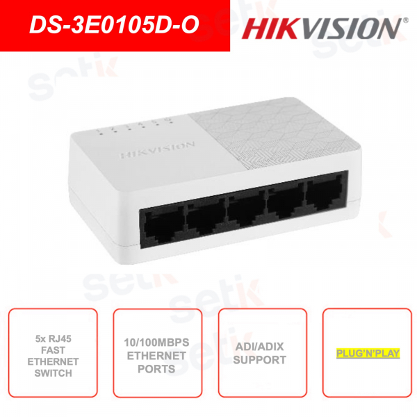 Switch de red - 5 puertos 10/100Mbps - Plástico - Color blanco - Plug'n'Play