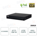 Nvr IP 4 canali 4K H265+ fino a 12MP 4 POE - DAHUA