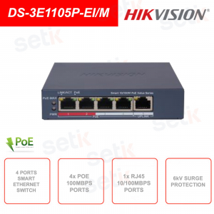 Conmutador de red PoE inteligente: 4 puertos PoE 10/100 Mbps, 1 puerto RJ45 10/100 Mbps
