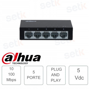 Conmutador Ethernet Dahua de 5 puertos no administrado