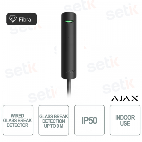 Superior GlassProtect Fibre Noire – Détecteur de bris de verre Ajax avec technologie fibre optique