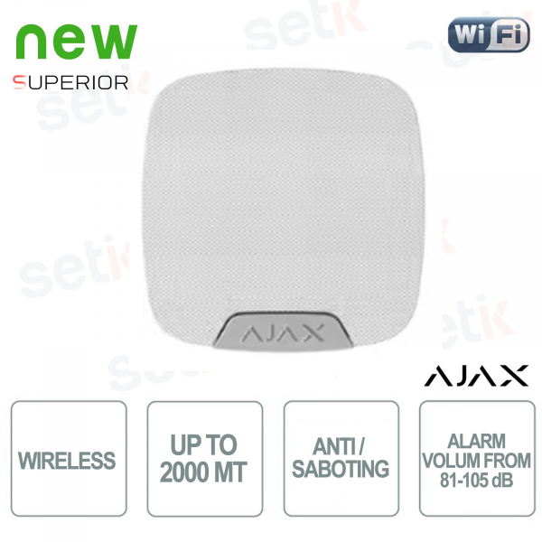 Superior HomeSiren Jeweller Bianco Sirena Wireless 105 dB con LED, Anti-Sabotaggio e Portata 2000 m - Ajax