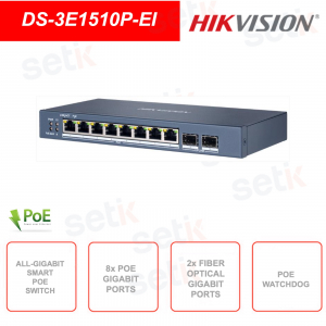 Switch di rete Layer 2 - 8 porte Gigabit PoE - 2 porte gigabit fibra ottica