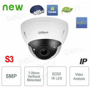 AI IP Camera ONVIF® PoE 5MP 7-35mm Motorized WDR IR80 IK10 Dahua - S3