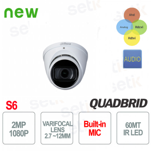Cámara Dahua 2 MP 4 en 1 2,7 mm-12 mm IR 60 Domo Audio S6