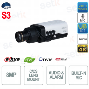 Telecamera Boxata IP ePOE ONVIF® - 8MP 4K - Intelligenza artificiale - Video analisi - S3