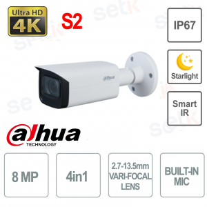 DAHUA BULLET CAMERA 4 IN 1 - 4K-2.7-13.5MM - STARLIGHT - MIC - VERSION 2