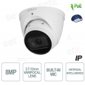 Caméra IP dôme S3 ONVIF® POE 8MP Version globe oculaire Intelligence artificielle Optique à focale variable Analyse audio-vidéo
