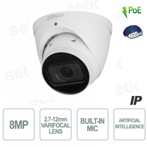 Caméra IP dôme S3 ONVIF® POE 8MP Version globe oculaire Intelligence artificielle Optique à focale variable Analyse audio-vidéo