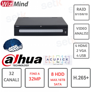 NVR DAHUA 32CH 2U 8HDD WizMind-HASTA 32MP-INTELIGENCIA ARTIFICIAL