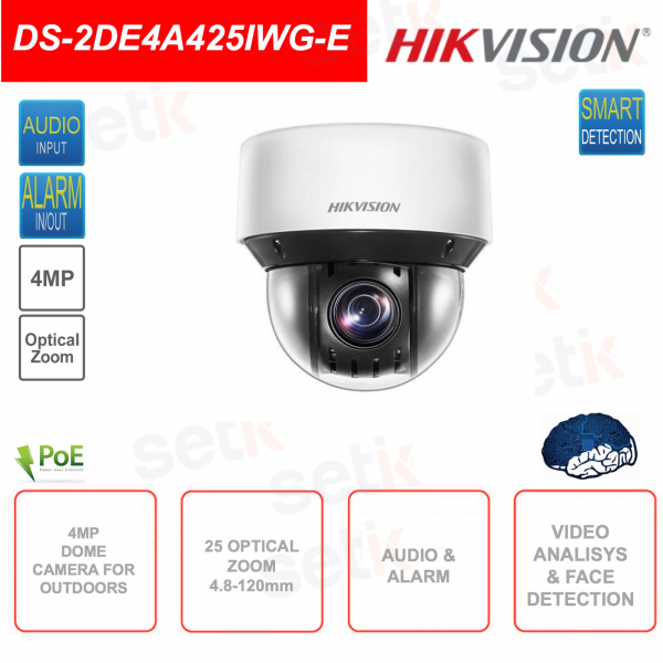 Cámara Domo IP POE PTZ - 4MP - Zoom 25x - Lente 4.8-120mm - Inteligencia Artificial