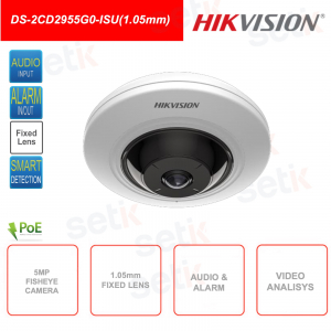 Caméra IP Fisheye POE 5MP - Objectif 1,05 mm - Audio - Alarme - Microphone