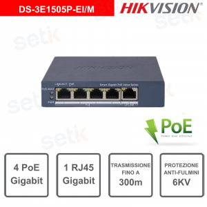 Conmutador de red HIKVISION de 4 puertos Poe-1 Gigabit RJ45