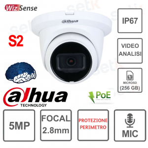CAMÉRA 5MP - OPTIQUE 2,8 mm - WizSense - Analyse vidéo - IR30M - S2 - Dahua