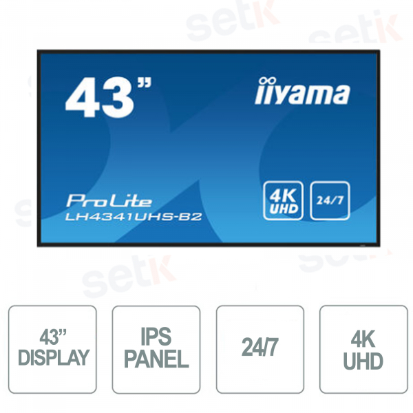 Prolite 43 Inch UHD 4K Professional IPS Display Monitor - LAN - 24/7 - IIYAMA Media Player