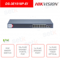 Smart POE Switch - 16 Porte POE RJ45 Gigabit - 1 porta RJ45 Gigabit - 1 Porta Ottica Fibra Gigabit
