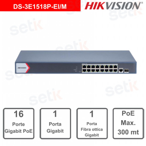 SWITCH GESTITO-16 PORTE POE-1PORTA RJ45-1 PORTA FIBRA OTTICA- GIGABIT