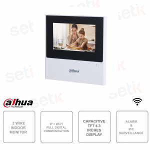 Monitor bifilare IP e WIFI per interno - Schermo 4.3 pollici touchscreen - Sblocco porta