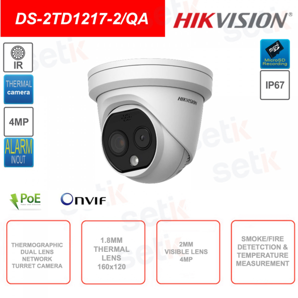 Telecamera IP PoE Esterna Hikvision Termografica CurtainVu Bi-spectrum IVS Allarme Incendi Dual Lens Termica IR