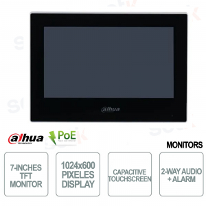7-Zoll-TFT-Innenmonitor – 1024 x 600 – IP und Wi-Fi POE – Lautsprecher – Alarm – Schwarz