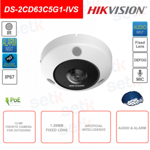Cámara Ojo de Pez IP POE Exterior 12MP - 1.29mm - Inteligencia Artificial - Audio - Alarma