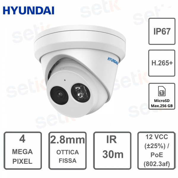 Telecamera dome IP PoE ONVIF - 4MP - ottica fissa 2.8mm - IR 30 - Hyunday