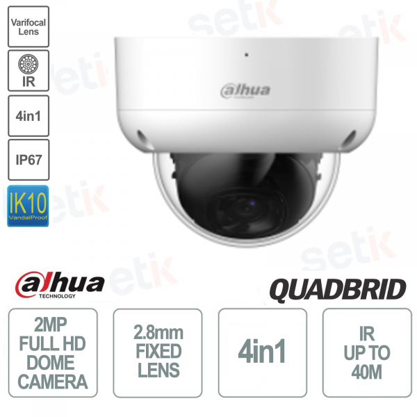 Telecamera dome antivandalica - 4in1 - 2MP - Da esterno - 2.8mm fissa - Versione S6
