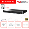 ONVIF® IP NVR - 8 canaux IP - Jusqu'à 12 MP - Intelligence artificielle - Audio - Alarme - Disque dur 1 To inclus