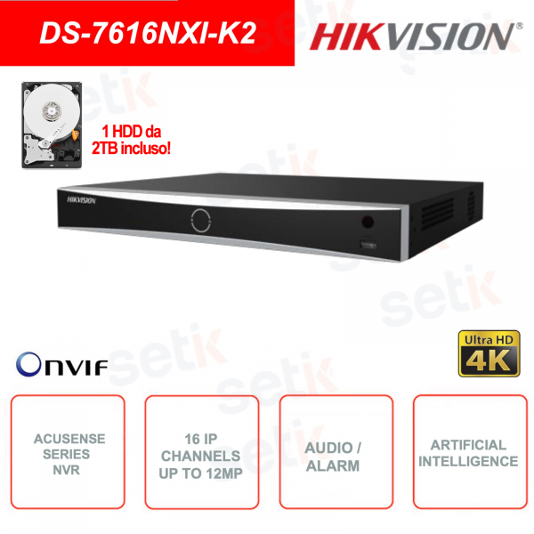 ONVIF® IP NVR - 16 canaux IP - Jusqu'à 12 MP - Intelligence artificielle - Audio - Alarme - 1 disque dur de 2 To inclus