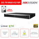 ONVIF® POE IP NVR - 16 IP channels - 16 PoE ports - Up to 12MP - Artificial intelligence - Audio - Alarm - 1 2TB HDD included
