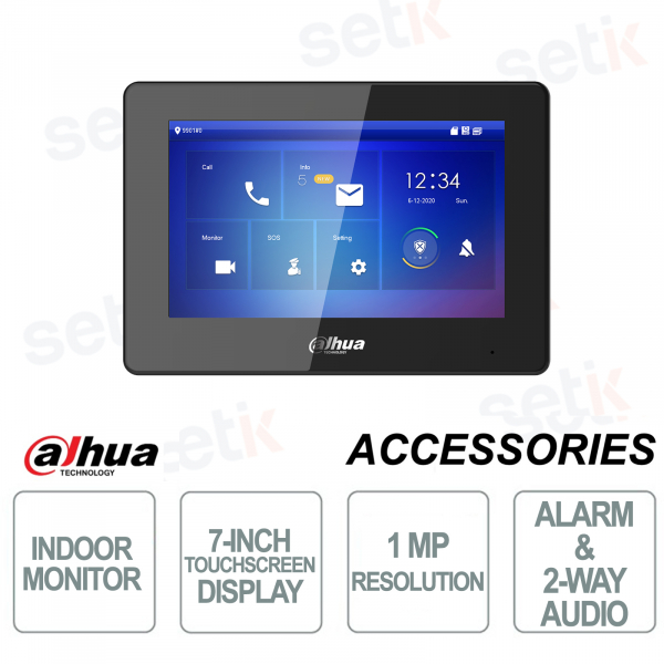 Monitor IP ONVIF® PoE de interior - 2 hilos - Pantalla táctil TFT capacitiva de 7 pulgadas - Negro - Dahua