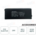Injecteur PoE 52W 802.3 AF/AT 1x RJ45 PoE + 1x LAN 100Mbps - Setik