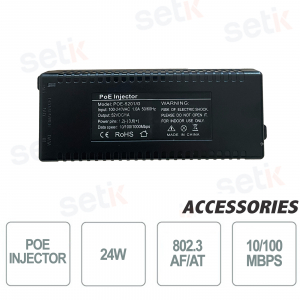 Injecteur PoE 52W 802.3 AF/AT 1x RJ45 PoE + 1x LAN 100Mbps - Setik