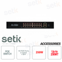 Switch Poe 16 porte PoE 10/100Mbps + 2 uplink 10/100/1000Mbps + 1 SFP 10/100/1000Mbps 250W - Setik