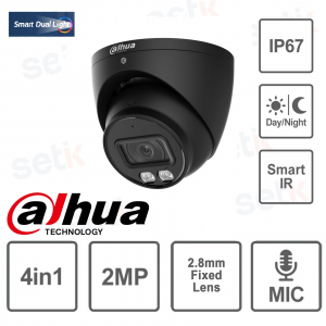 Dahua 4-in-1 2MP Fixed Lens Dome Outdoor Camera with Built-in Microphone - Black