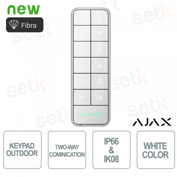 Superior KeyPad Outdoor Fibra Bianco Tastiera Cablata IP66 IK08 con Autenticazione Multipla e Protezione Antisabotaggio - Ajax