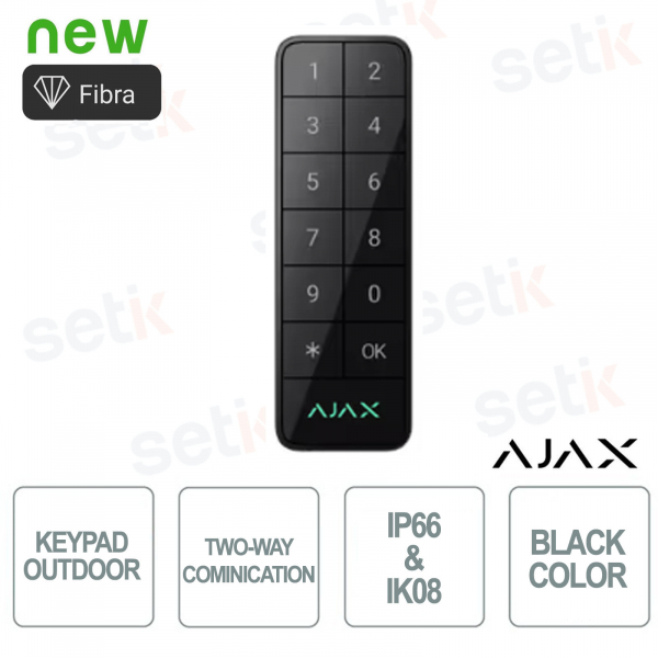 Superior KeyPad Outdoor Fibra Nero Tastiera Cablata IP66 IK08 con Autenticazione Multipla e Protezione Antisabotaggio - Ajax