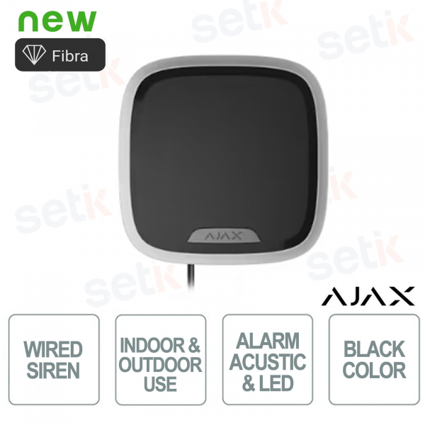 Superior StreetSiren Plus Fibra Nera Sirena Cablata 107dB IP54 Fibra 2000m Antisabotaggio Backup 2h - Ajax