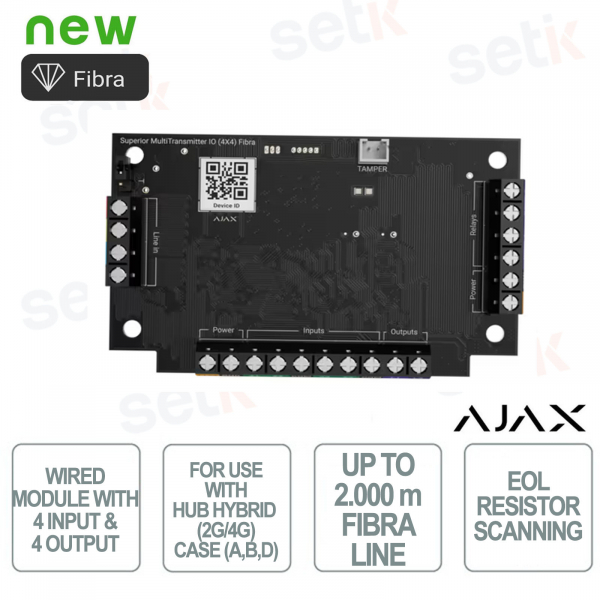 Superior MultiTransmitter IO (4x4) Fibre - Module filaire avec 4 entrées et 4 sorties - Ajax