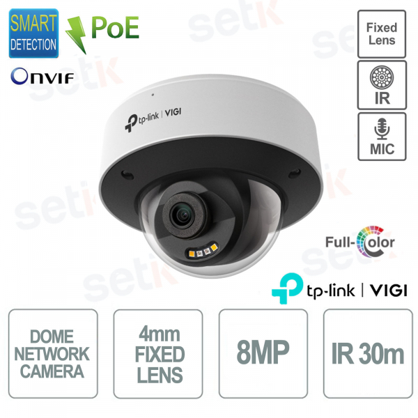 Caméra dôme couleur TP Link Insight S285 (4 mm) ViGi 8 MP 4 mm Vision nocturne IK10 et IP67