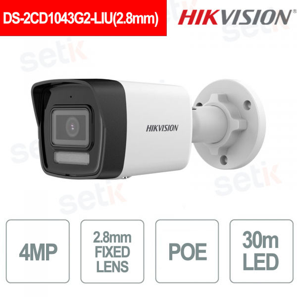 Caméra IP PoE bullet 4 MP avec éclairage hybride intelligent IR, portée de 30 m, H.265+ 2,8 mm WDR - Hikvision