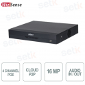 NVR IP a 4 Canali PoE 4K H.265+ fino a 16MP 1HDD Audio - WizSense Dahua