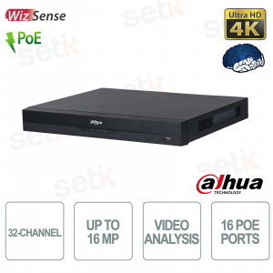 Enregistreur vidéo numérique IP 32 canaux H.265 4K - jusqu'à 16 MP, 256 Mbit/s - 16 PoE, 2 disques durs - Analyse vidéo - Dahua