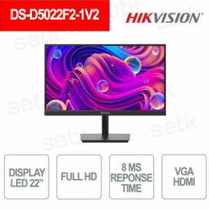 DS-D5022F2-1V2: Monitor LED 22" Full HD - 100Hz - 8ms - VGA - HDMI - Hikvision