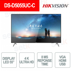 DS-D5055UC-C : Moniteur LED Ultra HD 4K 55 pouces - 60 Hz - 8 ms - VGA - HDMI - USB - Hikvision
