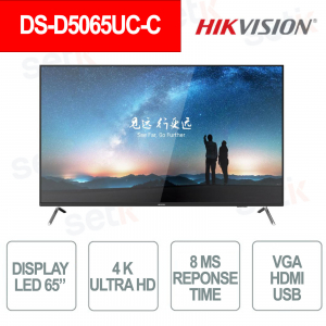 DS-D5065UC-C : Moniteur LED Ultra HD 4K 65 pouces - 60 Hz - 8 ms - VGA - HDMI - USB - Hikvision