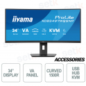 Moniteur incurvé Prolite 34 pouces FULL HD 0,4 ms, commutateur KVM - Station d'accueil USB-C - 150 mm - IIYAMA