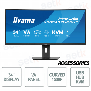 Moniteur incurvé Prolite 34 pouces FULL HD 0,4 ms, commutateur KVM - Station d'accueil USB-C - 150 mm - IIYAMA
